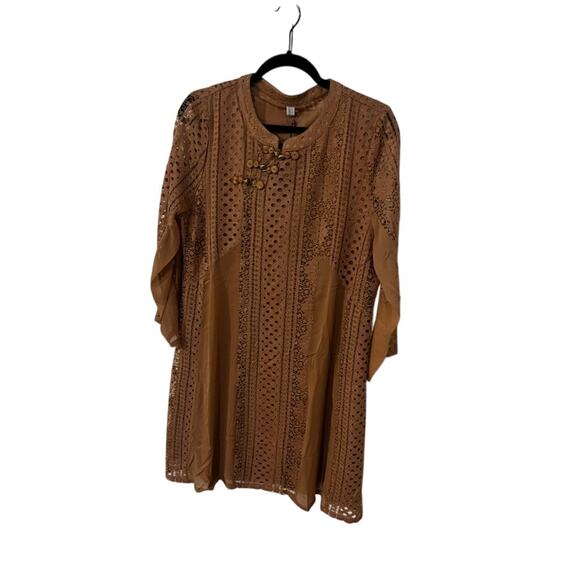 NWT Pretty Angel light brown long sleeve tunic dress top festive sz Large L boho - Picture 1 of 9